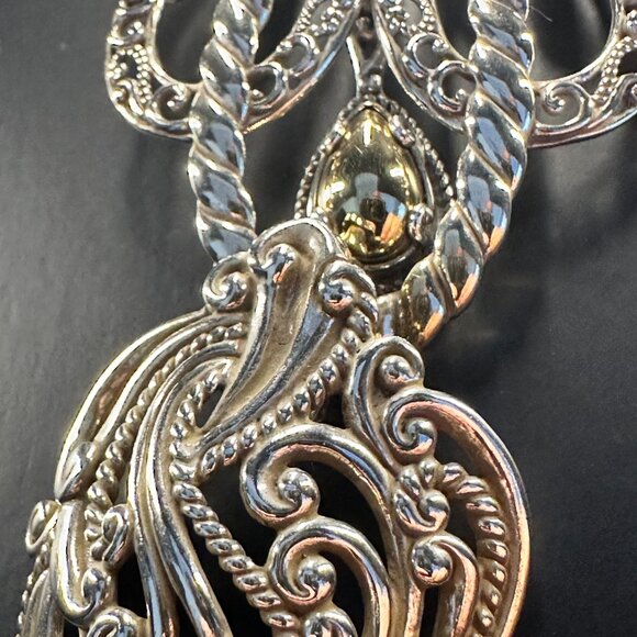 ✨ 18” Sterling Silver Ornate Filigree Necklace with Gold-Tone Teardrop Accent - Picture 6 of 6